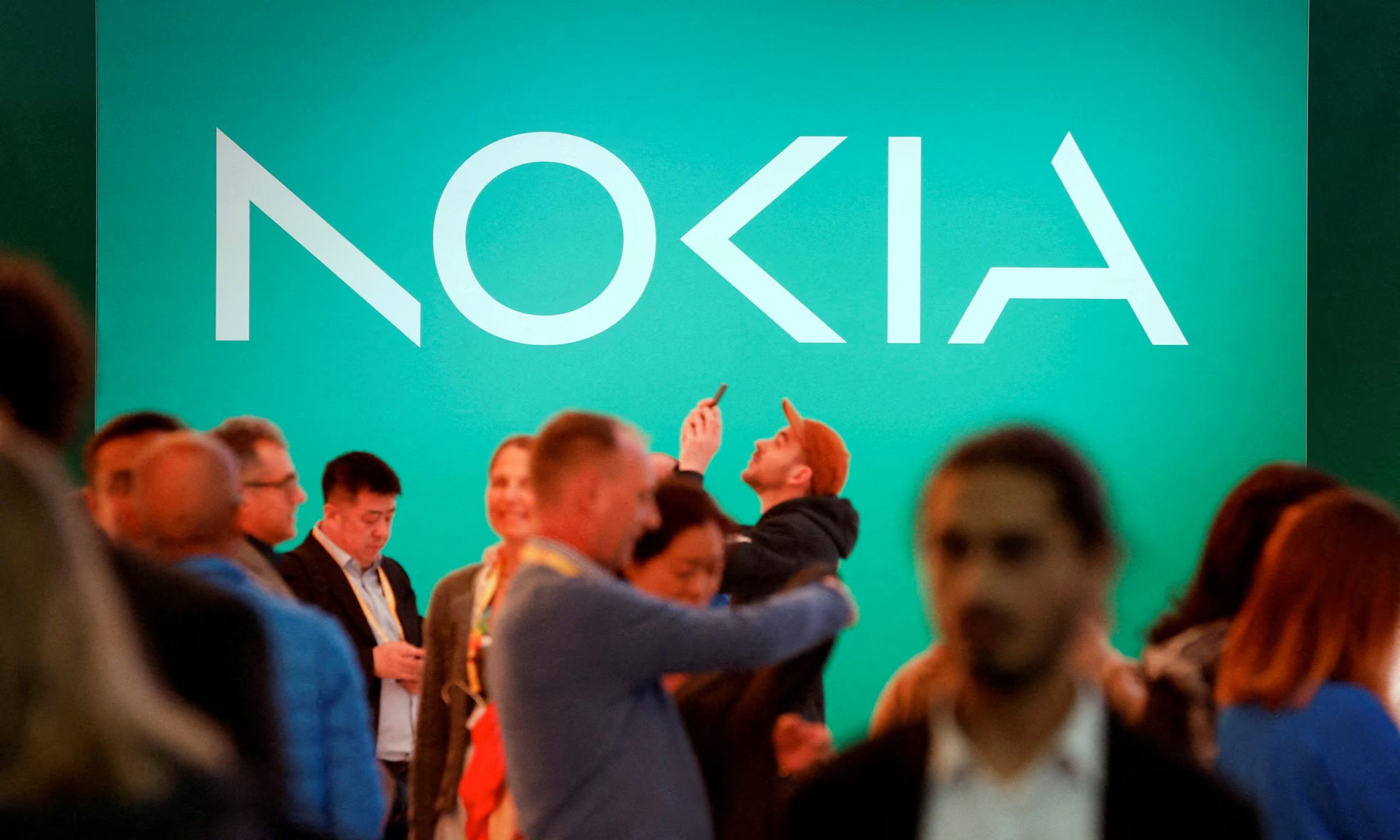 FILE PHOTO: New Nokia's logo is displayed before GSMA's 2023 ahead of the Mobile World Congress (MWC) in Barcelona, Spain February 26, 2023. REUTERS/ Albert Gea/File Photo