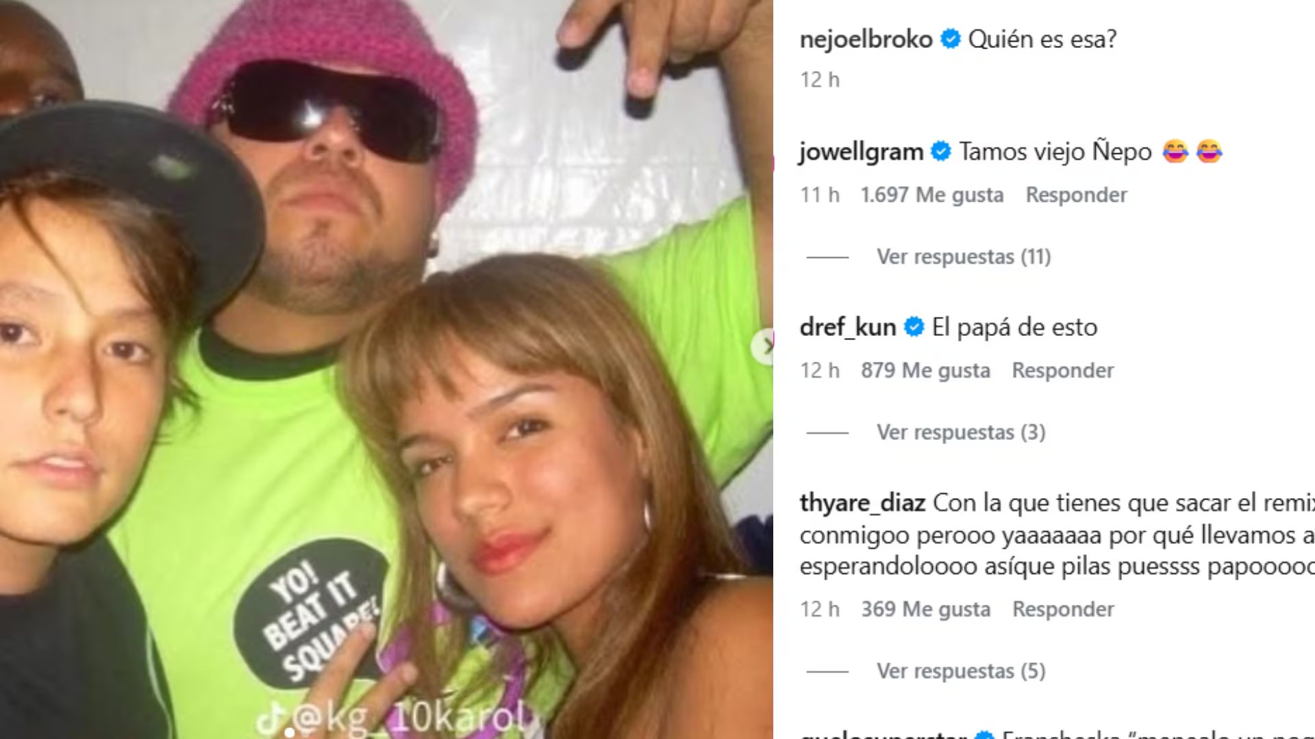 Ñejo compartió una foto antigua junto a Karol G, lo que incrementó las especulaciones sobre una colaboración inédita entre ambos - crédito @nejoelbroko/ Instagram