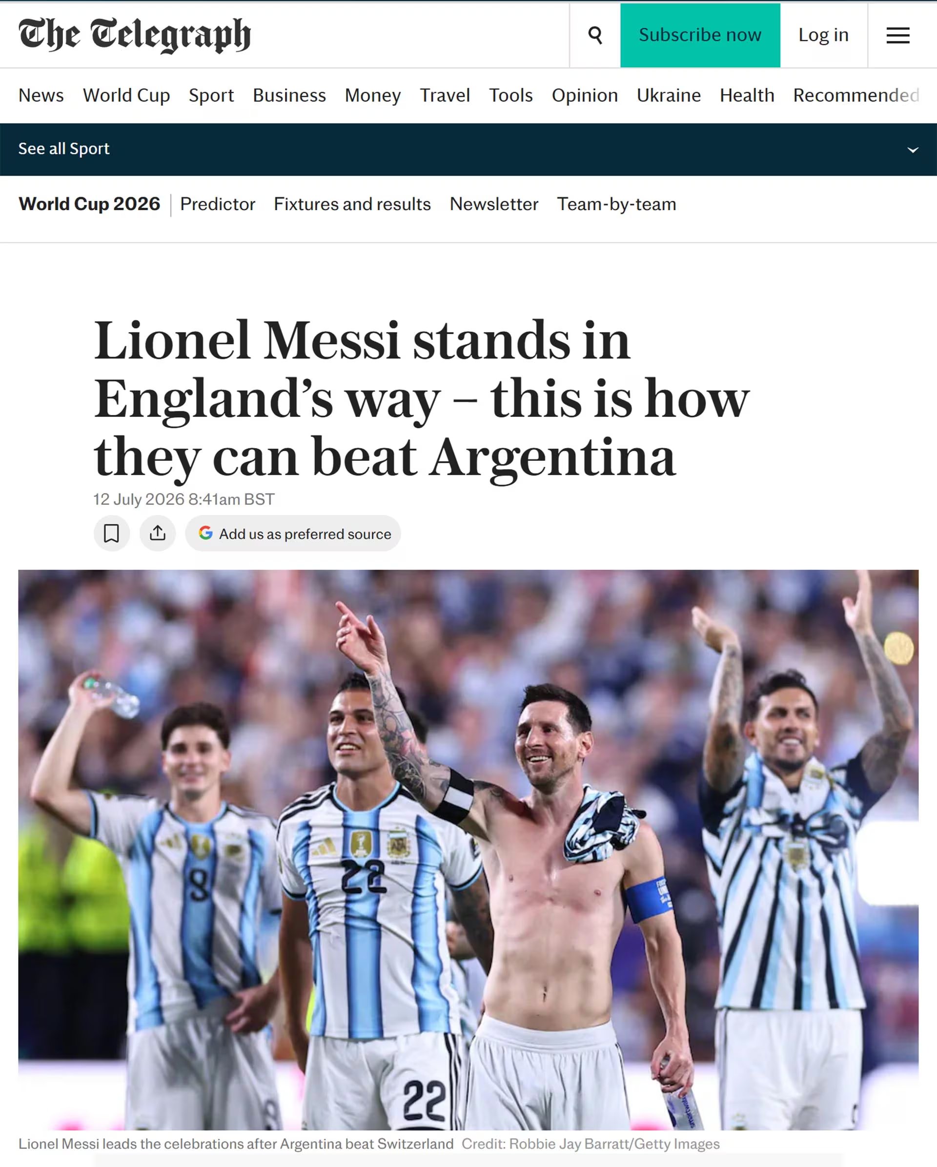La portada de The Telegraph