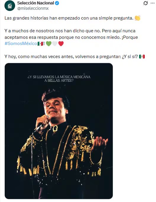 “Hasta que te conocí” dejó de ser balada de desamor y se resignificó como símbolo de unión y emoción compartida en torno al Tri. (X/ @miseleccionmx)