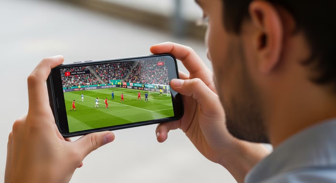 Un aficionado ve un emocionante partido de fútbol en vivo a través de su teléfono inteligente, disfrutando la acción directamente desde la pantalla de su dispositivo móvil. (Imagen Ilustrativa Infobae)