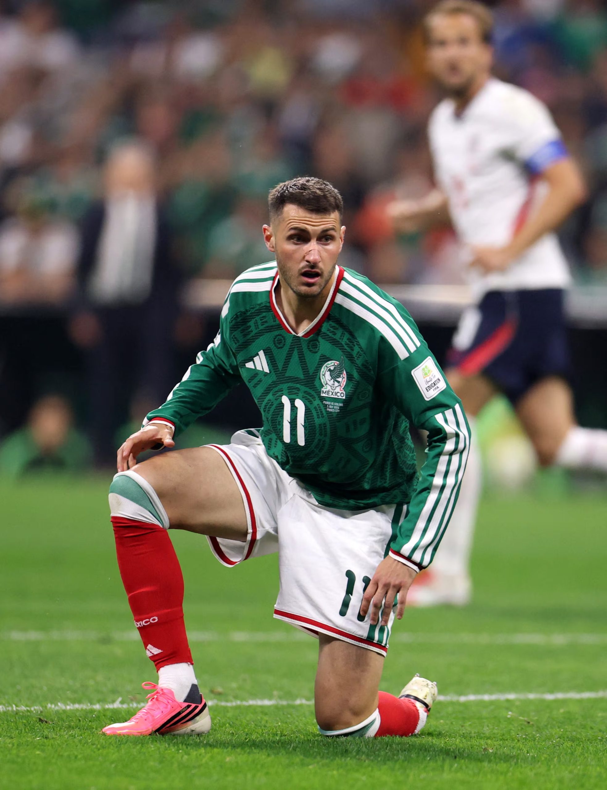 Soccer Football - FIFA World Cup 2026 - Round of 16 - Mexico v England - Estadio Azteca, Mexico City, Mexico - July 5, 2026 Mexico's Santiago Gimenez during the match REUTERS/Raquel Cunha