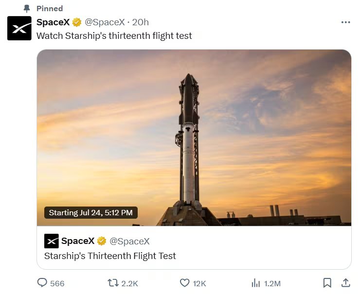 El lanzamiento se transmitirá en vivo por la cuenta de X de SpaceX AI. (X: SpaceX)