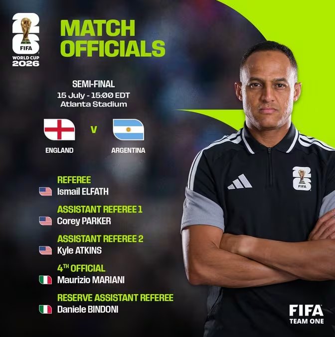 La FIFA designó una terna con mayoría estadounidense para la semifinal del 15 de julio en el Atlanta Stadium, con Corey Parker y Kyle Atkins como asistentes