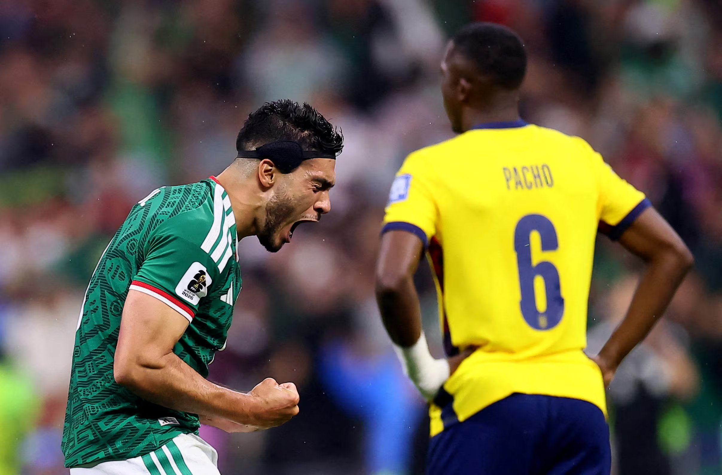 Soccer Football - FIFA World Cup 2026 - Round of 32 - Mexico v Ecuador - Estadio Azteca, Mexico City, Mexico - June 30, 2026 Mexico's Raul Jimenez celebrates scoring their second goal REUTERS/Eloisa Sanchez