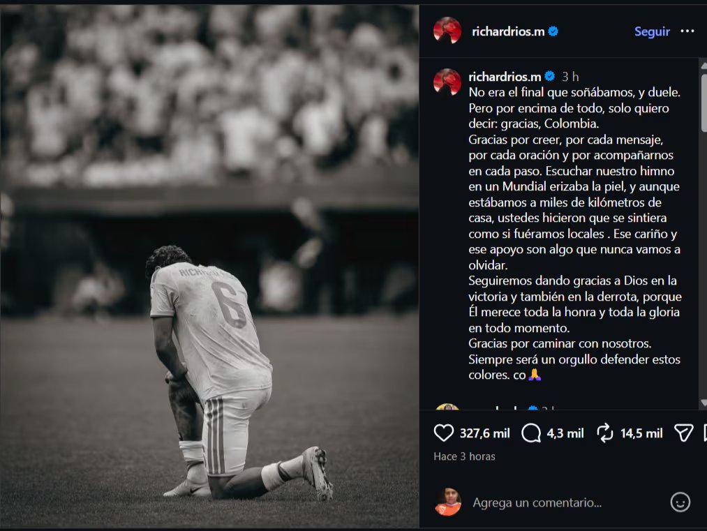 El volante del Benfica de Portugal se pronunció luego de la eliminación del Mundial 2026, y con la polémica por James Rodríguez-crédito @richardrios.m/Instagram