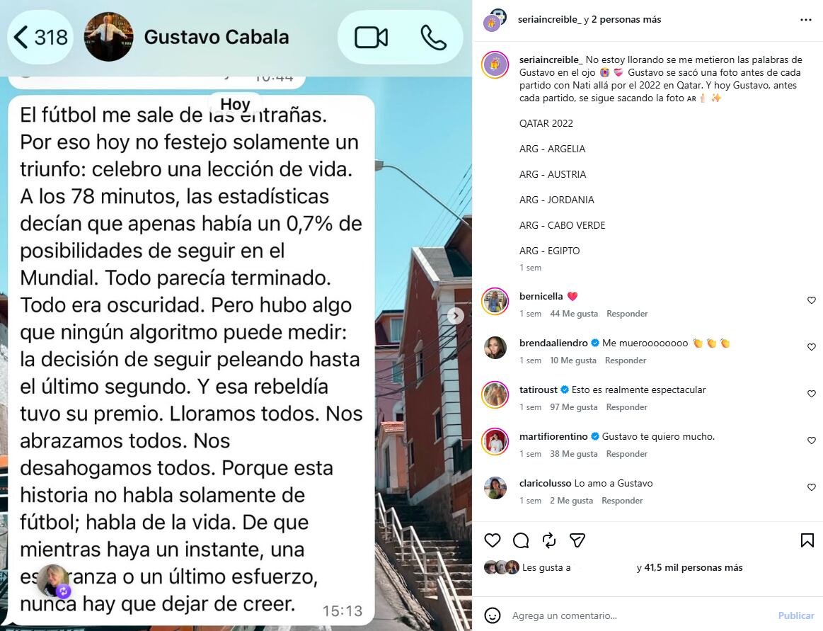 Nati Jota continúa una cábala que viene desde Qatar 2022 gracias a Gustavo, un hombre con quien se sacó fotos durante los partidos previos