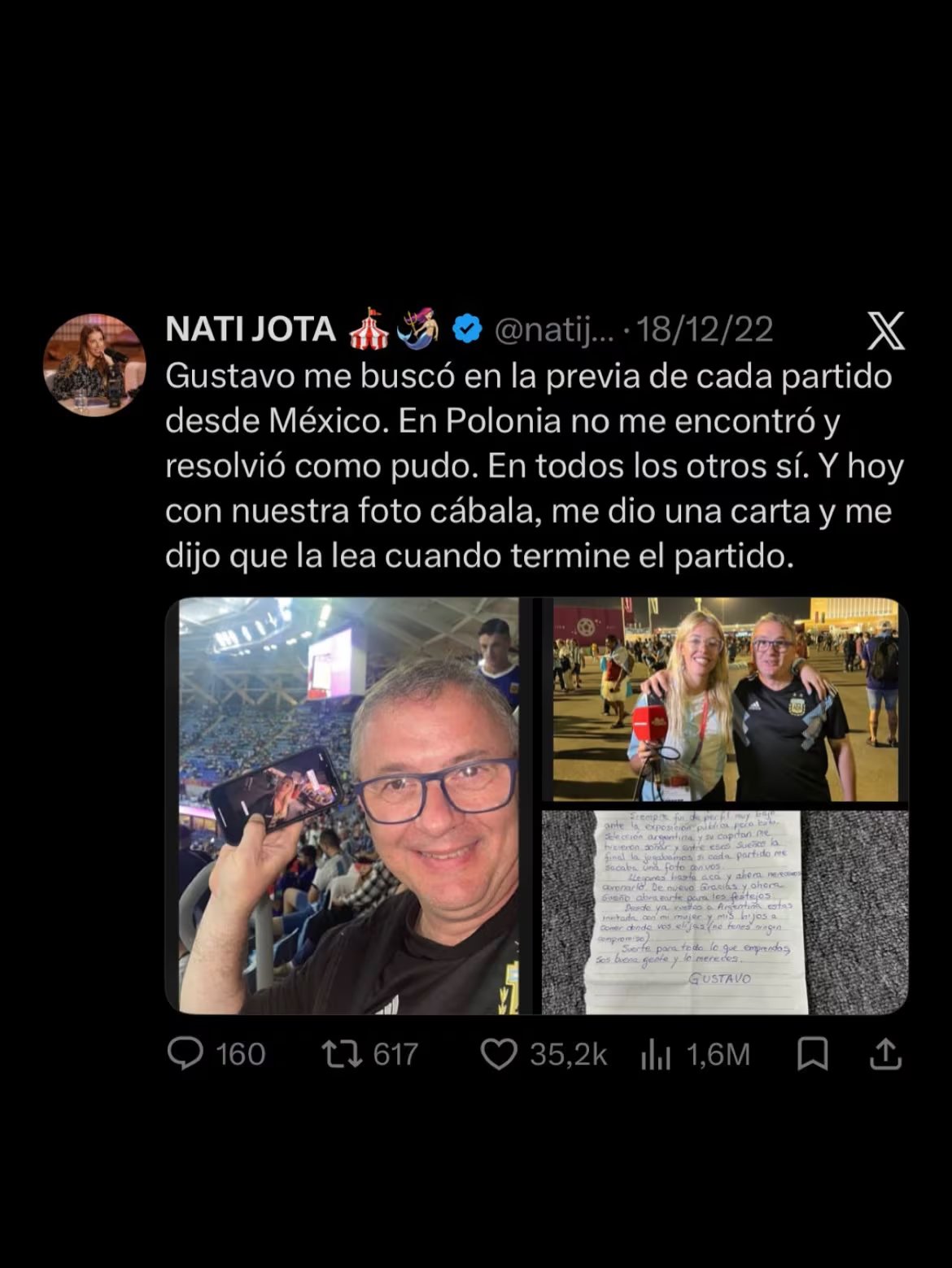 La cábala de Nati Jota que sigue desde el Mundial de 2026: mantenerse en contacto con un hincha argentino