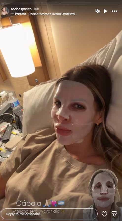 Rocío Esposito se aplicó una mascarilla facial como cábala en el marco de los rituales que realizan famosos argentinos en apoyo a la selección de fútbol (Instagram)