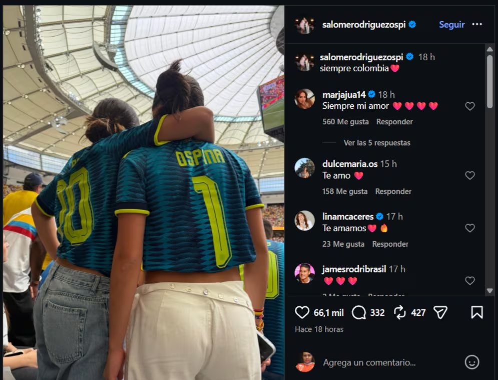 La hija del capitán de la selección Coiombia se mostró conmovida tras la eliminación del Mundial 2026-crédito @salomedrodriguezospi/Instagram