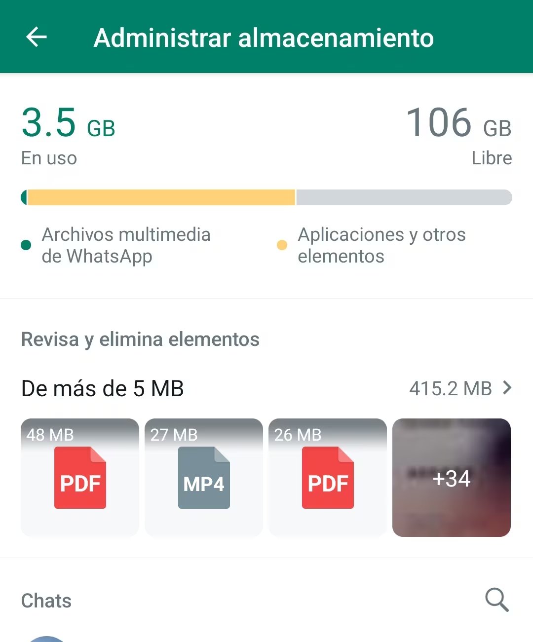 Hay un apartado donde se individualizan los archivos de más de 5 MB