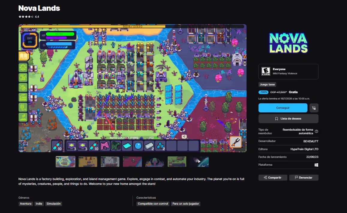 Epic Games Store ofrece Nova Lands, una simulación de automatización y construcción en un planeta alienígena. (Epic Games)