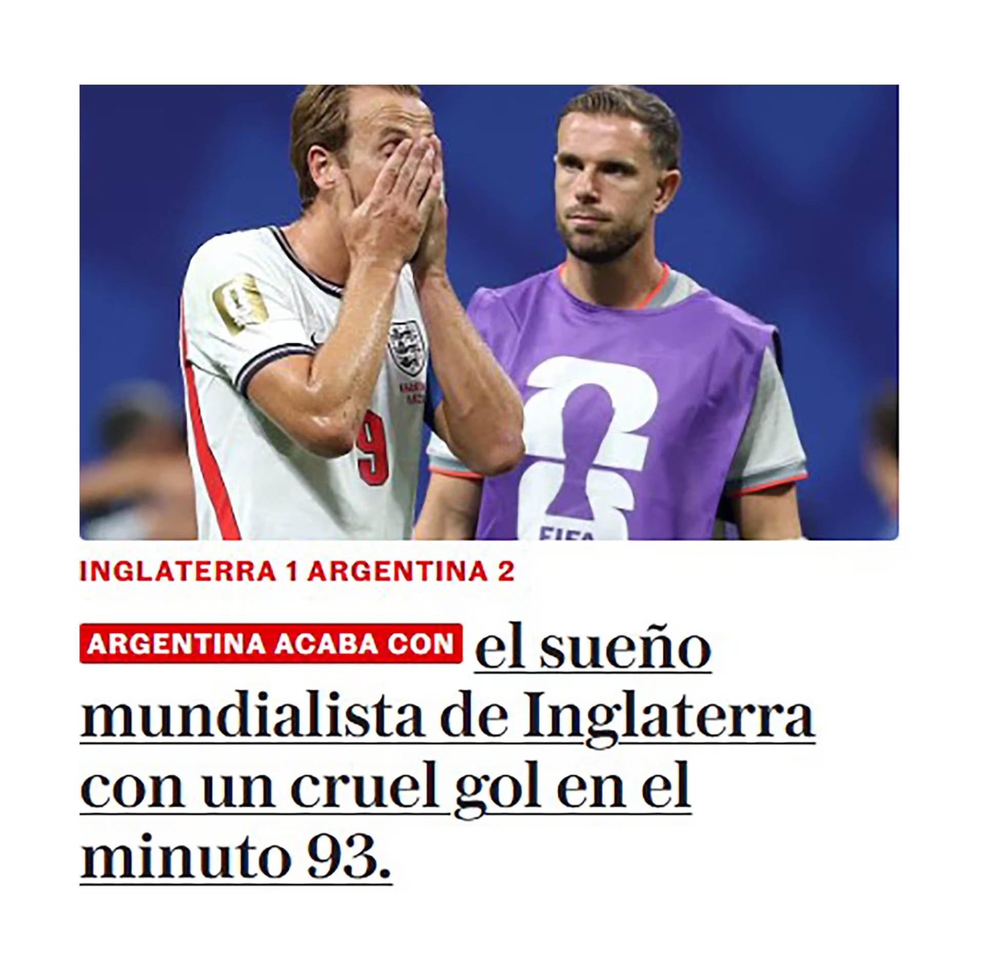 Sueño terminado. Harry Kane se toma el rostro tras la eliminación de Inglaterra ante la Argentina