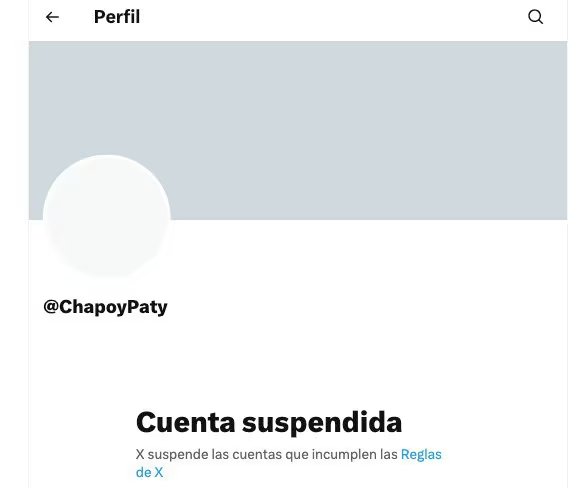 La cuenta de Paty Chapoy en la plataforma X muestra un mensaje de suspensión por incumplimiento de las reglas del servicio. (X)
