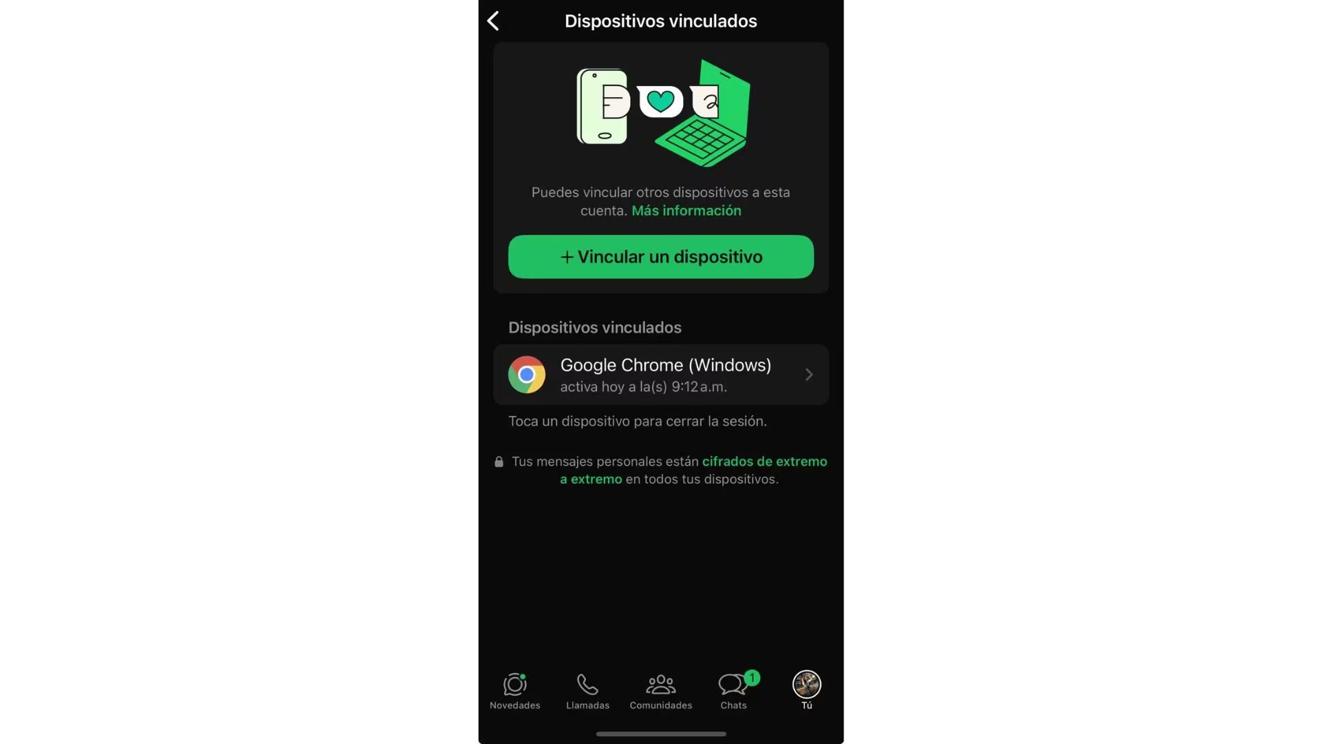 Dispositivos vinculados es la sección de WhatsApp donde se listan los equipos —computadoras, tabletas y navegadores— con sesión activa. (WhatsApp)