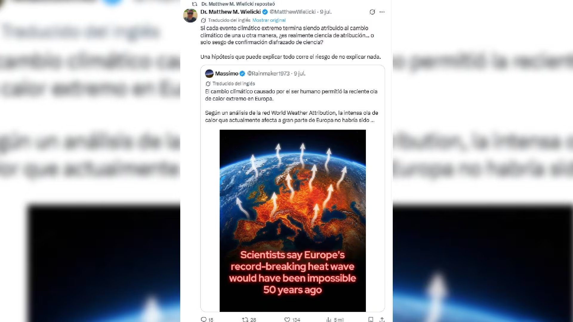 Wielicki publica contenidos en PragerU y en su blog cuestiona la Evaluación Nacional del Clima y atribuye el calentamiento atmosférico a la radiación solar (X)