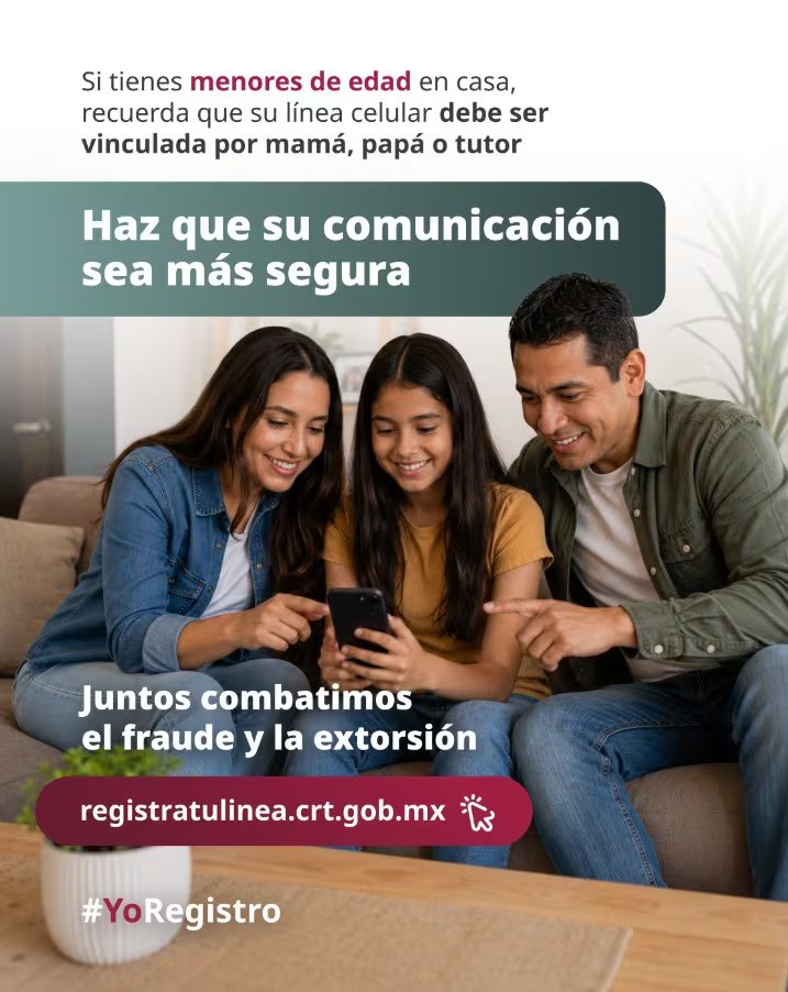 La CRT promociona el registro obligatorio de líneas celulares.
Crédito: X/ @CRTGobMX