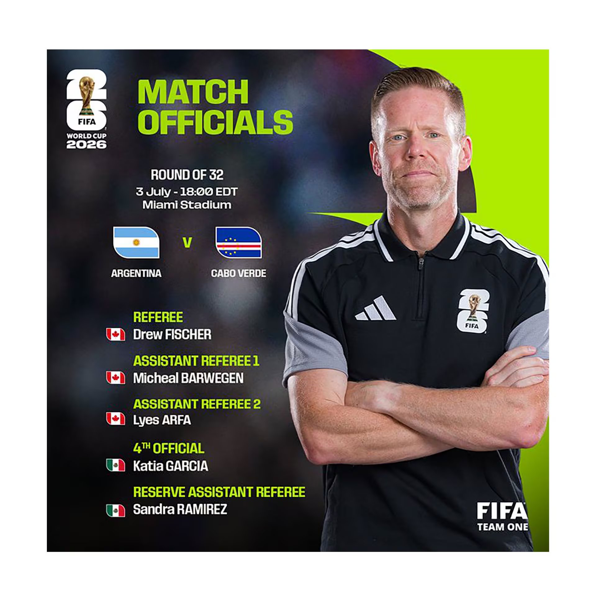 El equipo arbitral que dirigirá Argentina vs Cabo Verde
