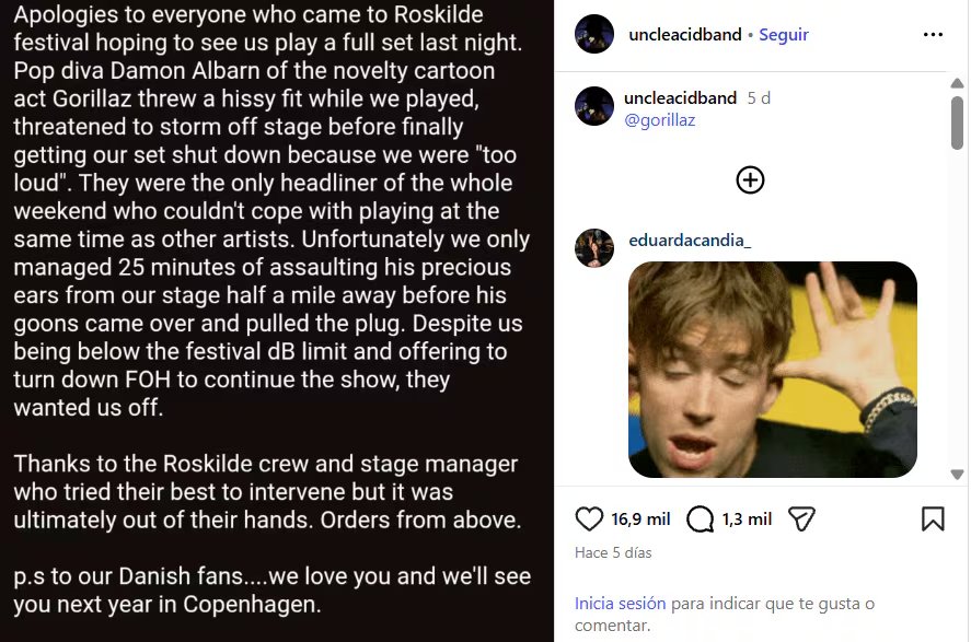 La polémica enfrentó dos versiones sobre el final repentino del show de Uncle Acid & the Deadbeats en el festival danés. (Redes sociales)