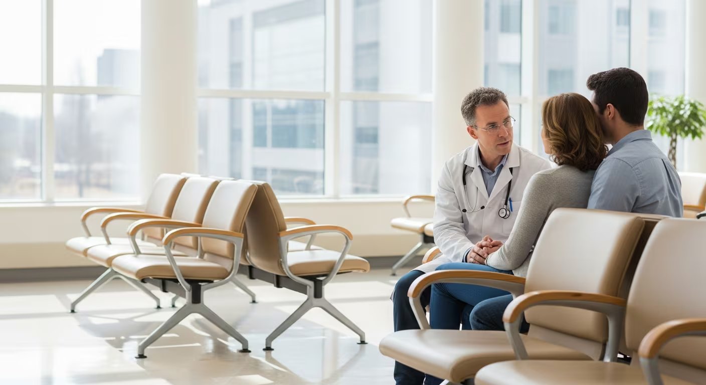 Un médico comunica noticias a una pareja preocupada. (Imagen Ilustrativa Infobae)