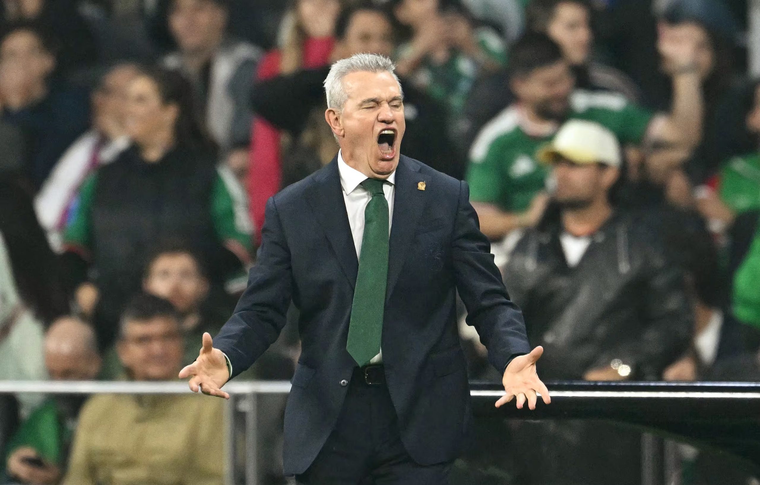 Mexico's head coach Javier Aguirre gestures during the 2026 World Cup round of 32 football match between Mexico and Ecuador at the Mexico City Stadium in Mexico City on June 30, 2026. (Photo by Yuri CORTEZ / AFP)