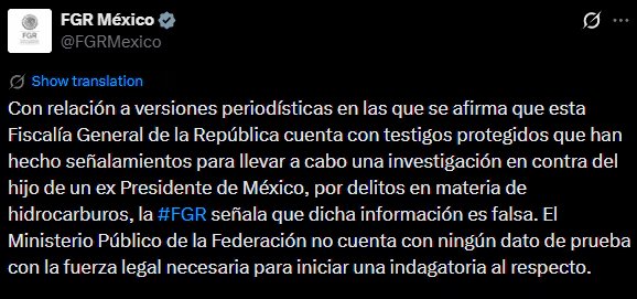 FGR niega la existencia de una investigación por huachicol en contra de “Andy” López Beltrán. Captura de pantalla.