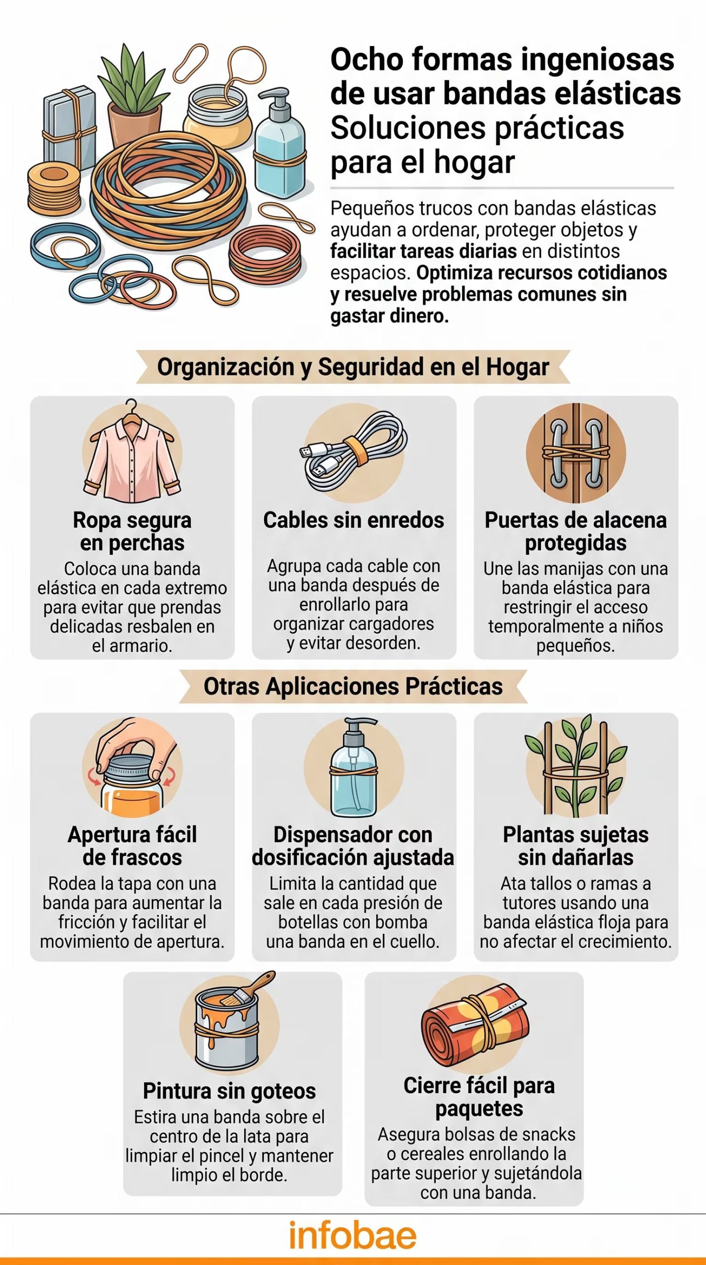 Un listado de trucos cotidianos reúne usos prácticos para almacenamiento, limpieza y tareas rápidas en distintos ambientes. (Imagen Ilustrativa Infobae)