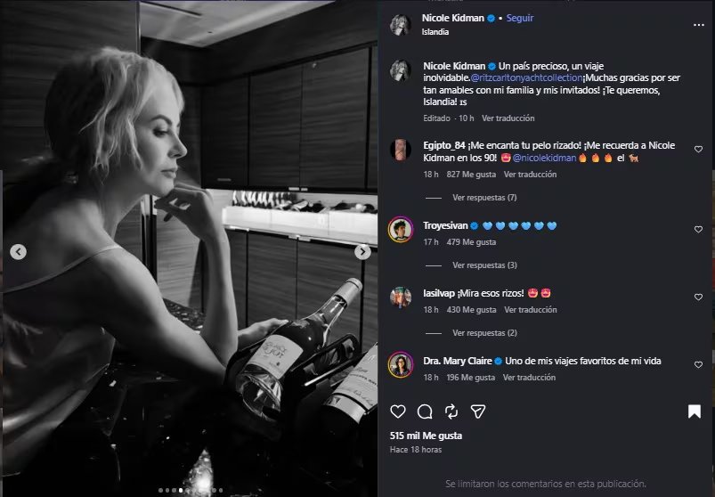 Nicole Kidman compartió parte de su experiencia en este viaje por Islandia. (Instagram)