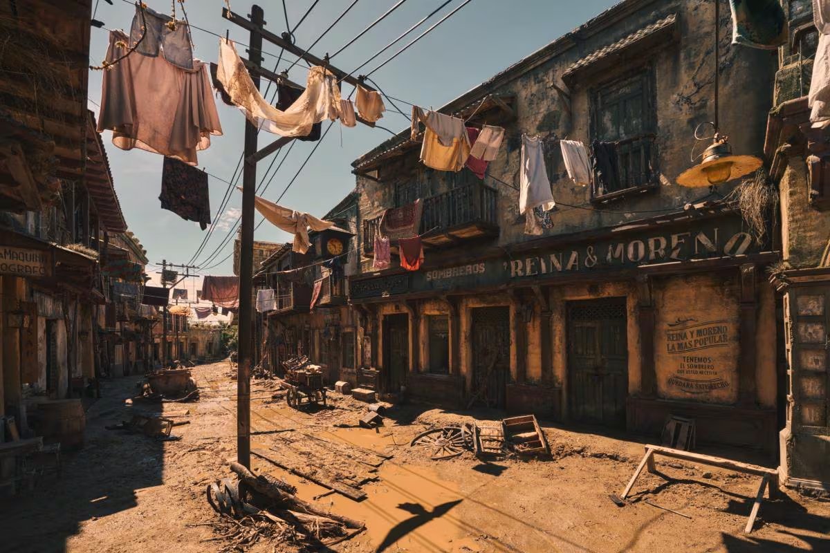 Los sets se diseñaron para permitir recorridos de cámara sin cortes y cambios de luz que simularan el paso del tiempo (Netflix)