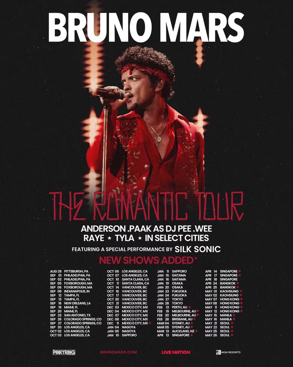 Con cinco noches confirmadas en el Estadio GNP Seguros, Bruno Mars supera su propia marca en México. (Instagram Bruno Mars)