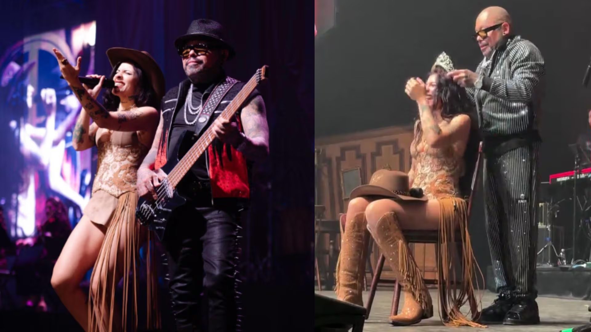 El estreno de Noches de Latinaje incluyó a A.B. Quintanilla tocando el bajo, días después de que le colocara una corona a Cazzu en el escenario de San Antonio, Texas. (Captura de pantalla @cazzu / @cazzuglobal)