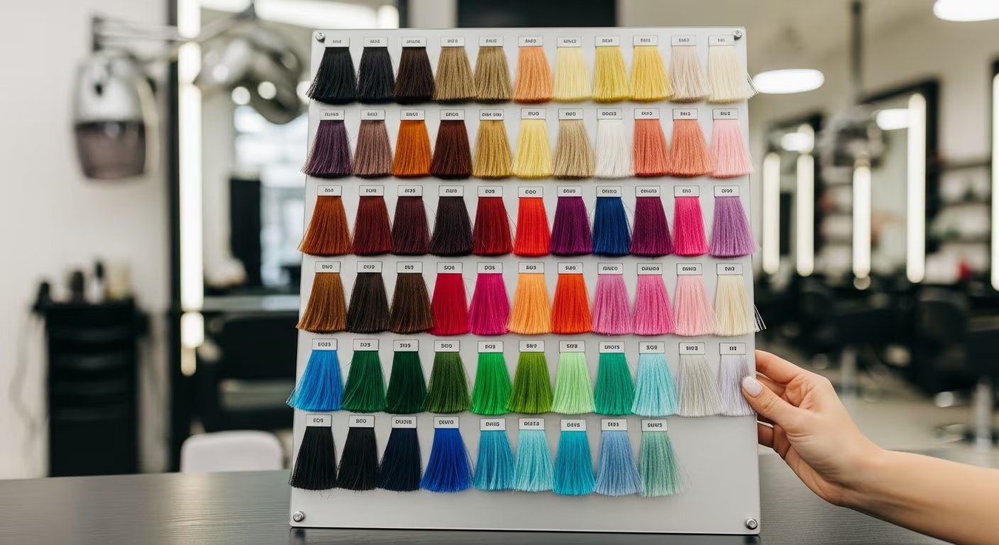 Una persona selecciona un tono de tinte de cabello en una amplia carta de colores disponible en una peluquería. (Imagen Ilustrativa Infobae)