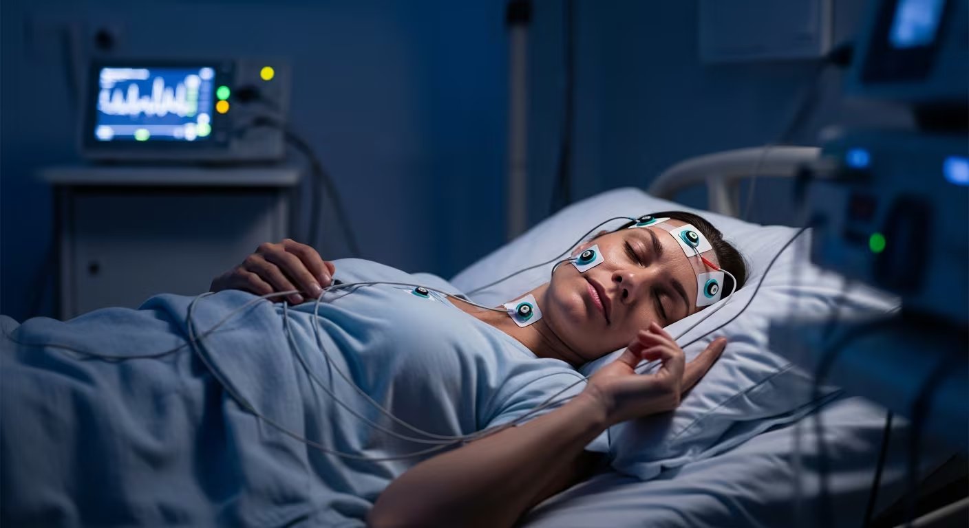 La polisomnografía registra durante una noche completa lo que ocurre en el cuerpo mientras la persona duerme y la IA permitió extraer información fisiológica que suele pasar inadvertida (Imagen Ilustrativa Infobae)