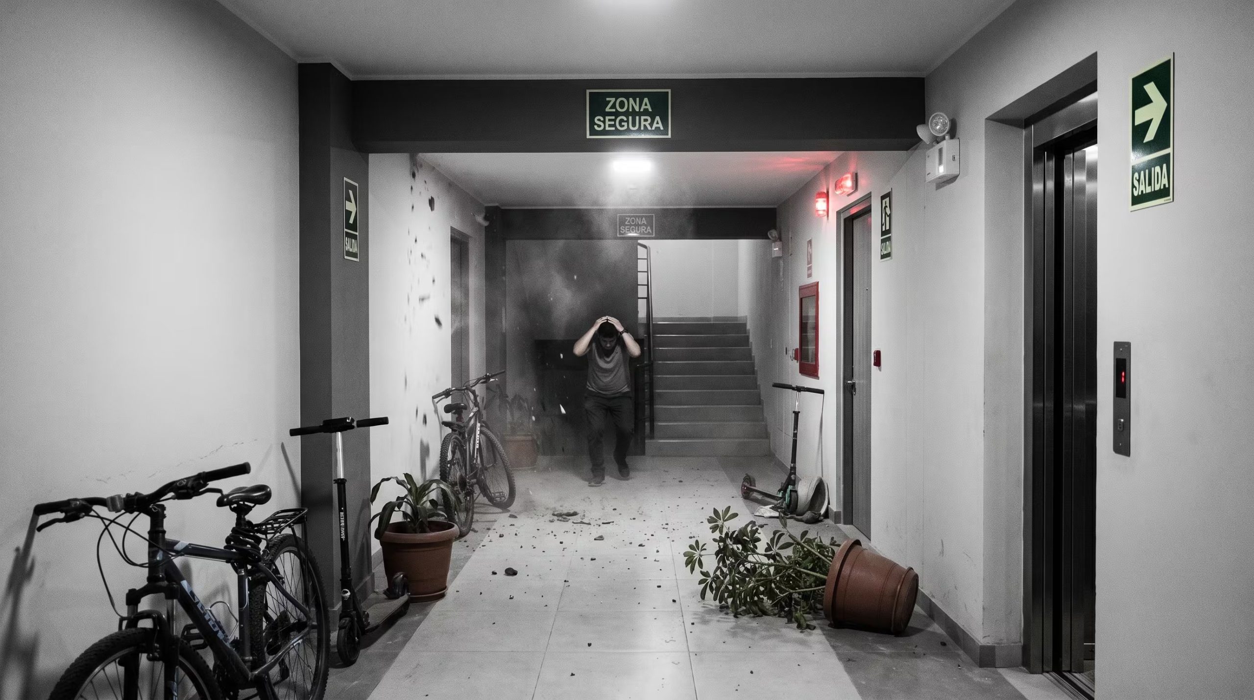 Un simulacro de sismo en un edificio de Lima exhibe pasillos con bicicletas, scooters y macetas que obstruyen el paso y dificultan una evacuación segura. (Imagen Ilustrativa Infobae)