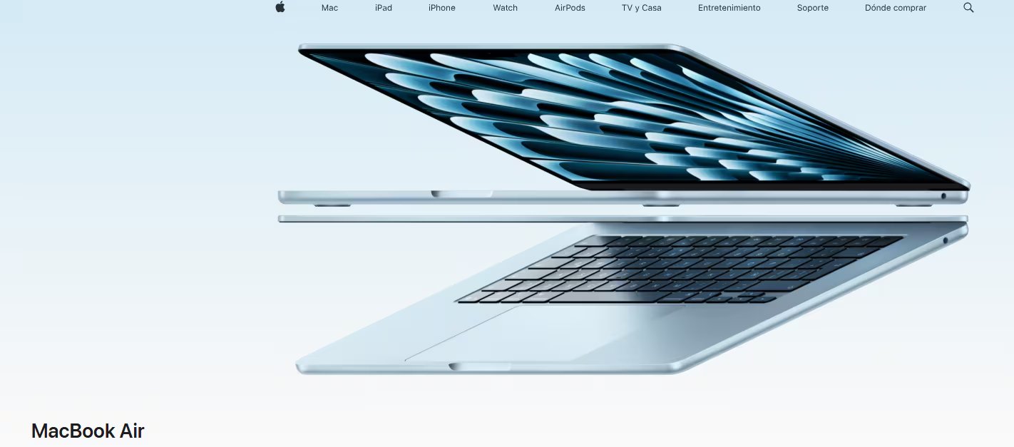 El MacBook Air M5 destaca por su potente chip M5, su diseño ultradelgado y su batería de larga duración.
(Captura Apple)