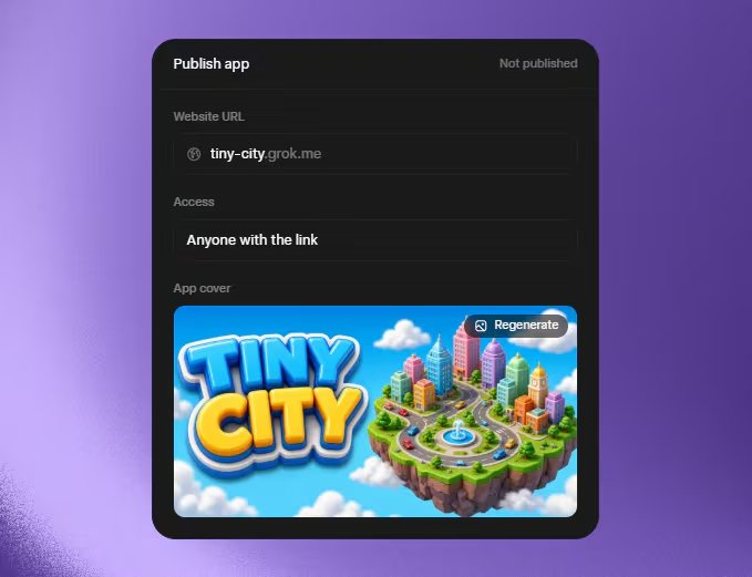 La IA de Elon Musk genera y ejecuta en segundos una versión operativa de la app, el juego o el panel de datos dentro del chat.