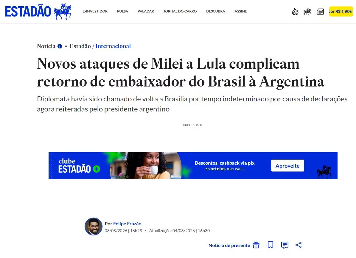Captura de nota en Estadão  (Captura de nota en Estadão )