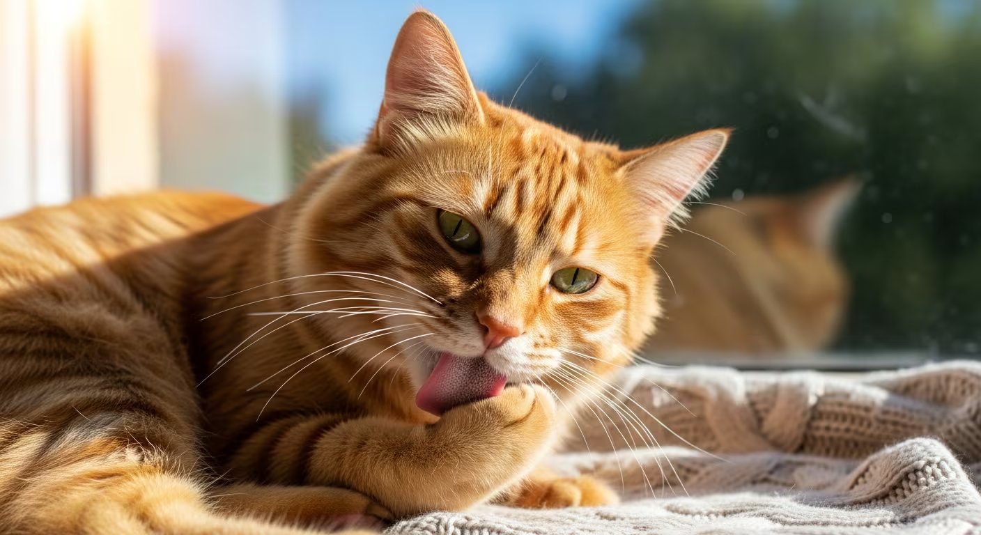 Los gatos lideran esta lista orientativa porque su lengua con papilas huecas distribuye saliva en el pelaje y el acicalamiento ocupa una parte estable de su rutina diaria (Imagen Ilustrativa Infobae)