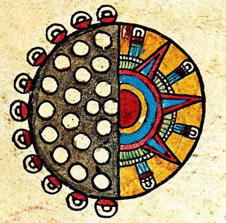Representación de un Eclipse solar según los mitos mexicas. (Códice Borbónico)