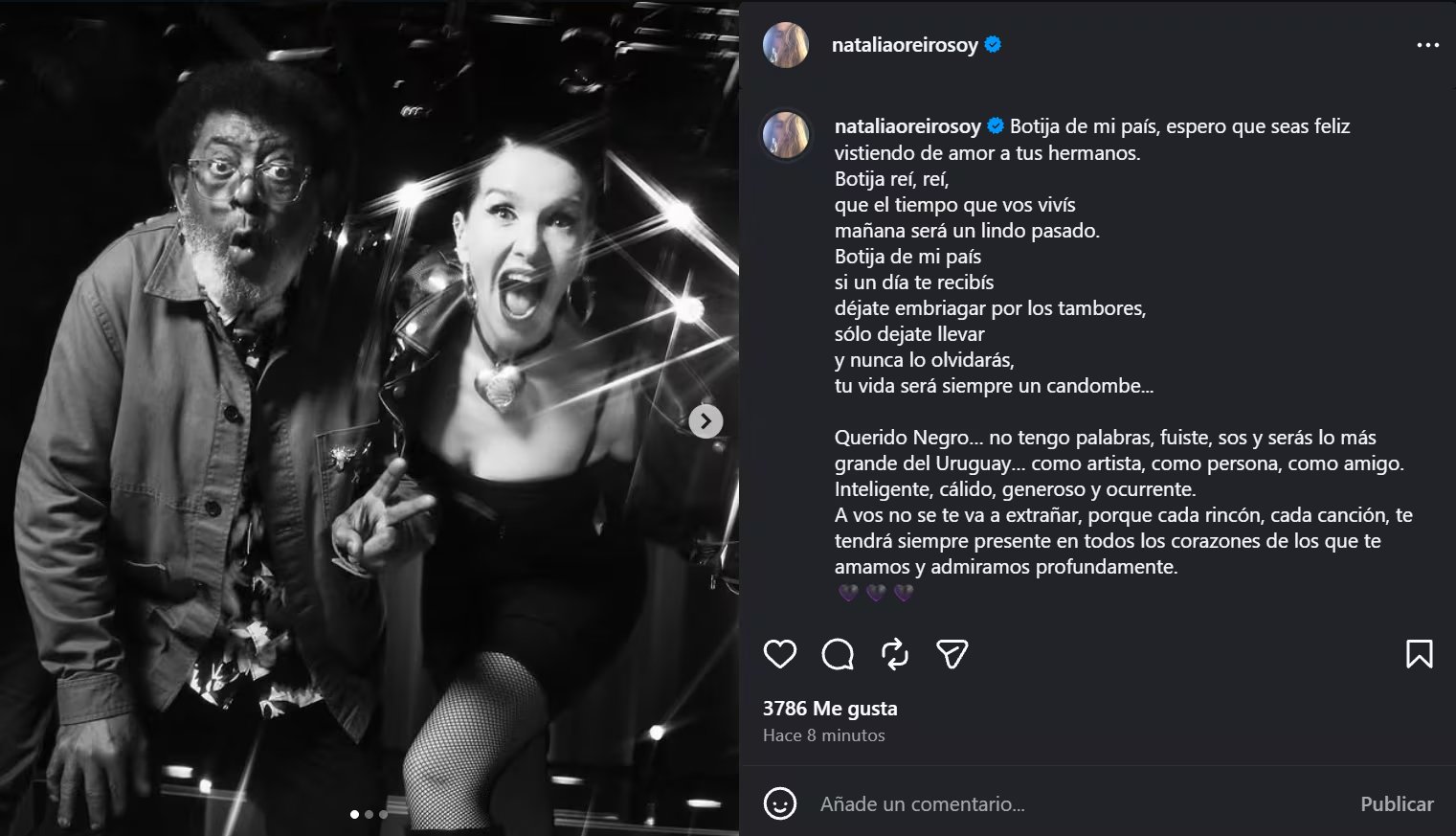 Natalia, compatriota del cantante, se despidió con un extenso posteo