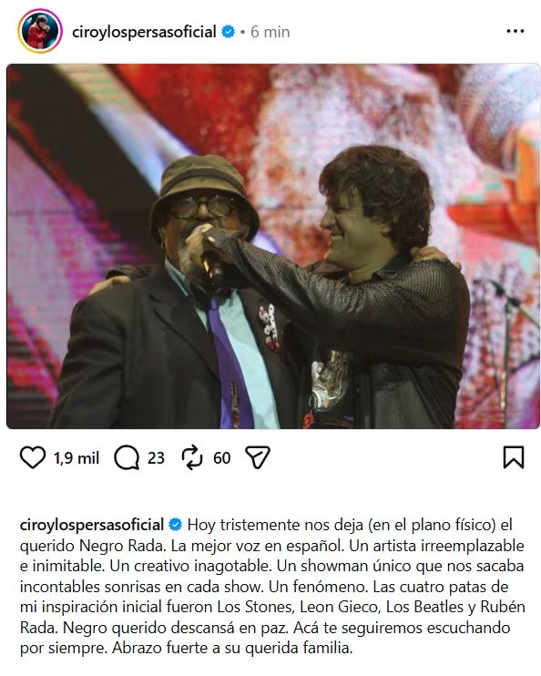 Andrés Ciro Martínez sostuvo que Rubén Rada fue “la mejor voz en español” y una de las bases de su inspiración artística
