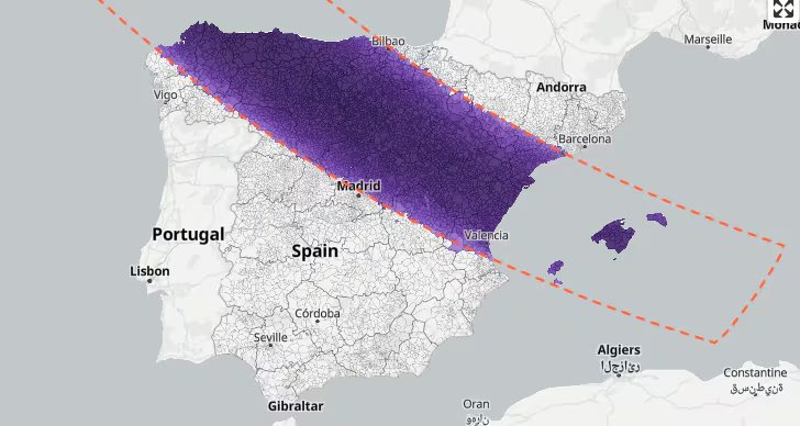 El mapa interactivo para comprobar si el eclipse será total (Captura de pantalla)