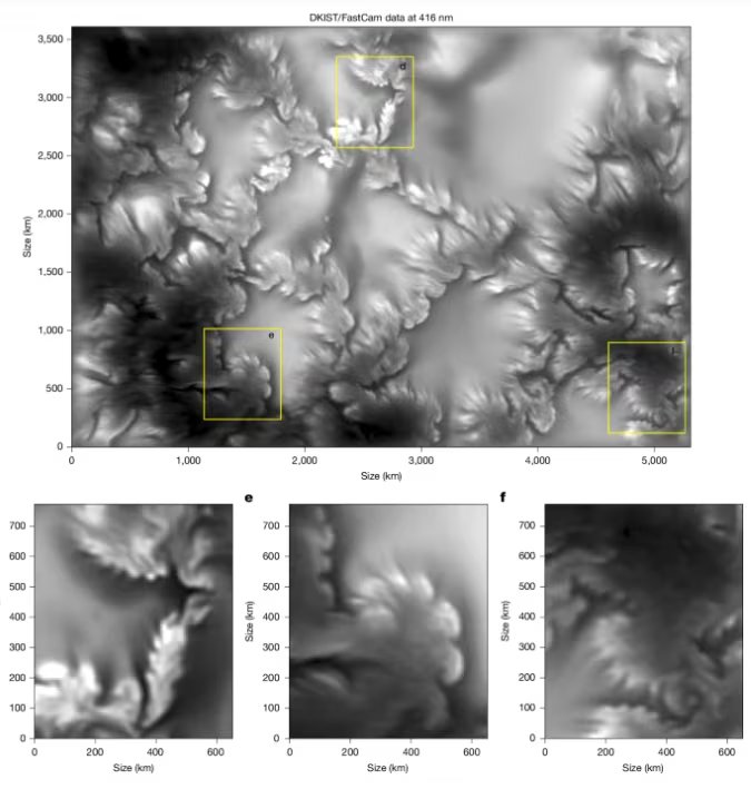 La inestabilidad de Kelvin-Helmholtz identificada en el Sol explica cómo se generan remolinos que transportan energía a escalas microscópicas en la estrella (NSF/NSO/AURA/MPS )