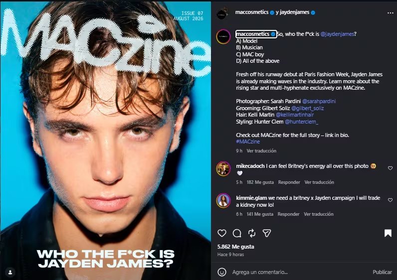 Jayden James se convirtió en la portada de la revista de MAC Cosmetics.