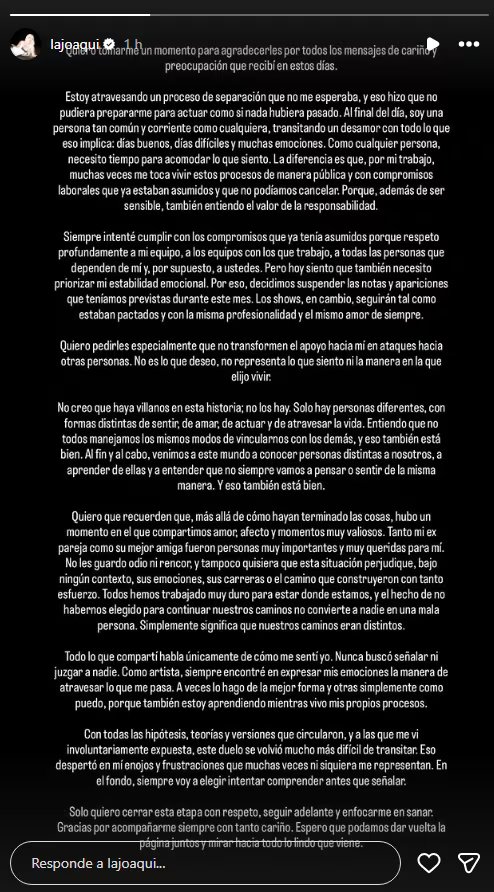 El comunicado de la artista luego de su paso por el ciclo de Andy Kusnetzoff
