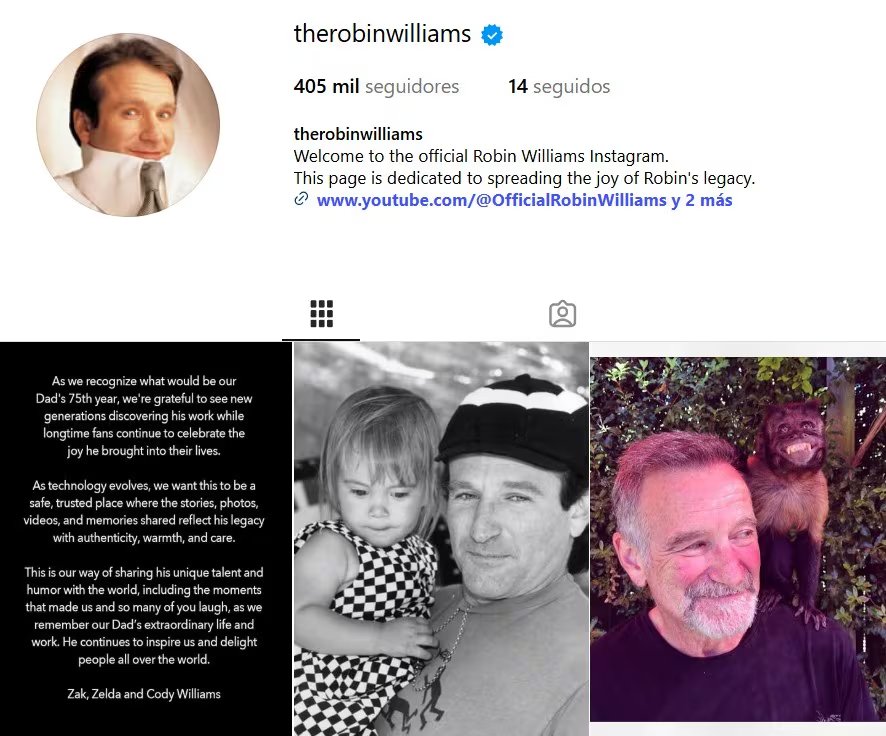 El perfil de Robin Williams permaneció inactivo durante 12 años antes de volver a tener actividad en redes sociales. (Instagram)