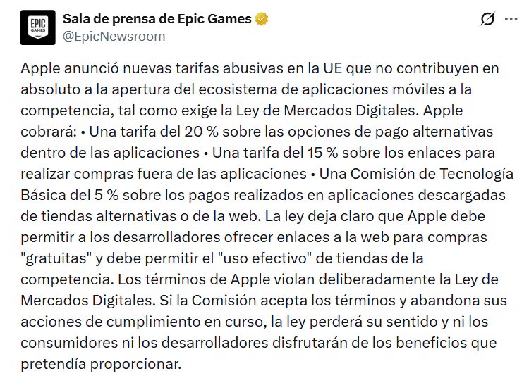 Epic Games criticó las nuevas tarifas anunciadas por Apple. (X: epicnewsroom)