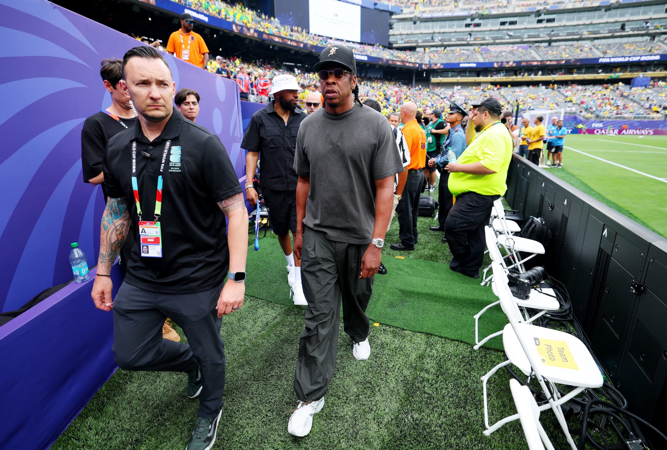 Soccer Football - FIFA World Cup 2026 - Round of 16 - Brazil v Norway - New York New Jersey Stadium, East Rutherford, New Jersey, U.S. - July 5, 2026 Recording artist Jay-Z is pictured inside the stadium before the match REUTERS/Mike Segar