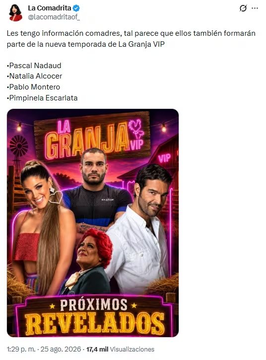 Posibles nuevos granjeros de La Granja VIP 2 (X/@lacomadritaof_)