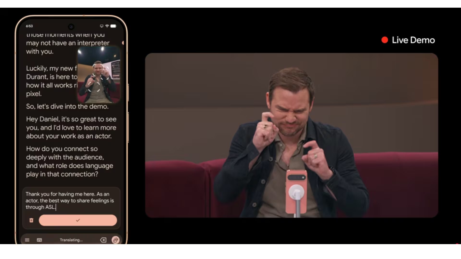 Durante el Made by Google se presentó la opción de traducción del lenguaje de señas usando IA. (Youtube/Google)